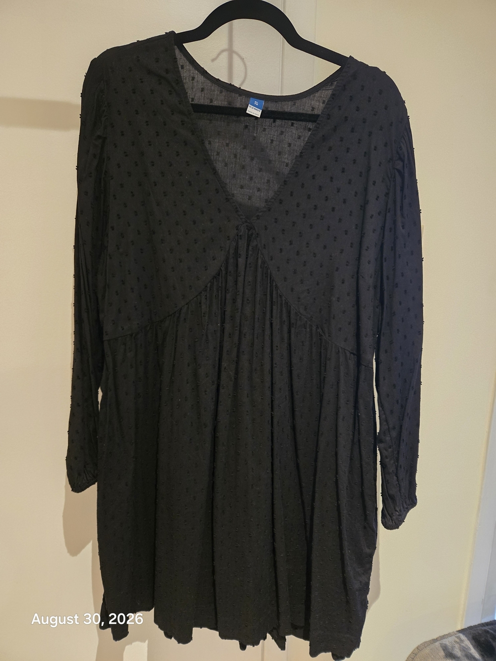 Old Navy Black Swiss Dot V-Neck Tunic Dress Size XL